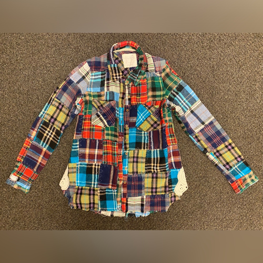 Free People We the Free Lost in Plaid Flannel Button Up Short Small